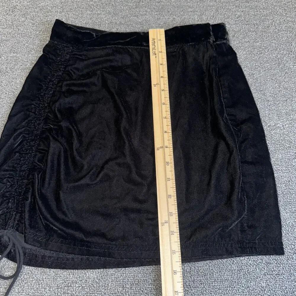 Free People Velvet Mini Skirt Womens 2‎ Black Ruched Coquette Whimsygoth Party
